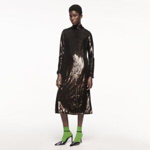NWT Zara brown sequin long sleeve knit midi holiday dress, S